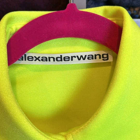 Alexander Wang fluorescent yellow long sleeve button down 87%nylon shirt size 2​ - Picture 2 of 4